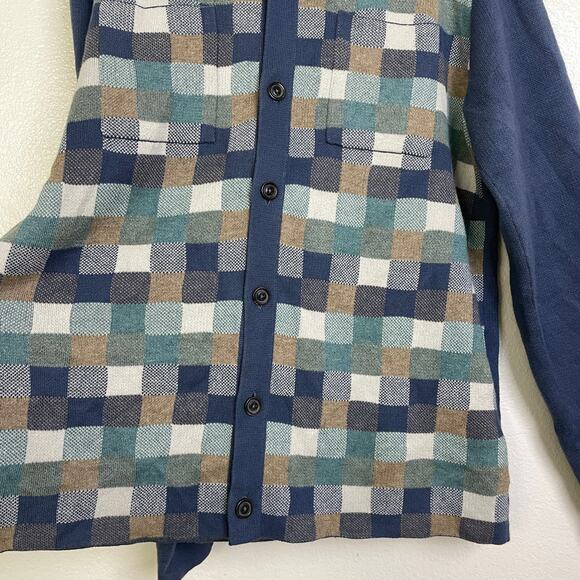 Propaganda Agency Cardigan Sweater Mens XL Blue Check Button Up Pima Cotton - Picture 4 of 10